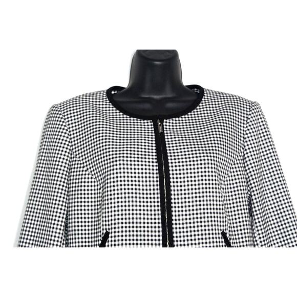 Calvin Klein Women's Black White Gingham Checkered Blazer Jacket Size M Classy - Picture 3 of 6